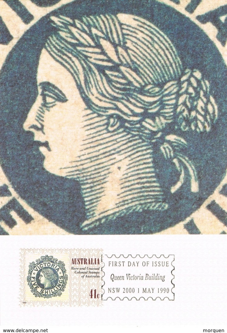 34271. Tarjeta Maxima QUEEN VICTORIA BUILDING (Australia)  1990. Stamps To Stamps - Sellos Sobre Sellos