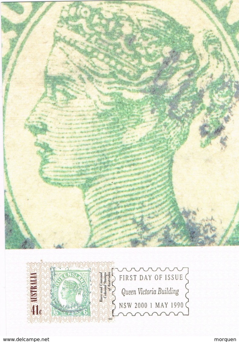 34272. Tarjeta Maxima QUEEN VICTORIA BUILDING (Australia)  1990. Stamps To Stamps - Stamps On Stamps