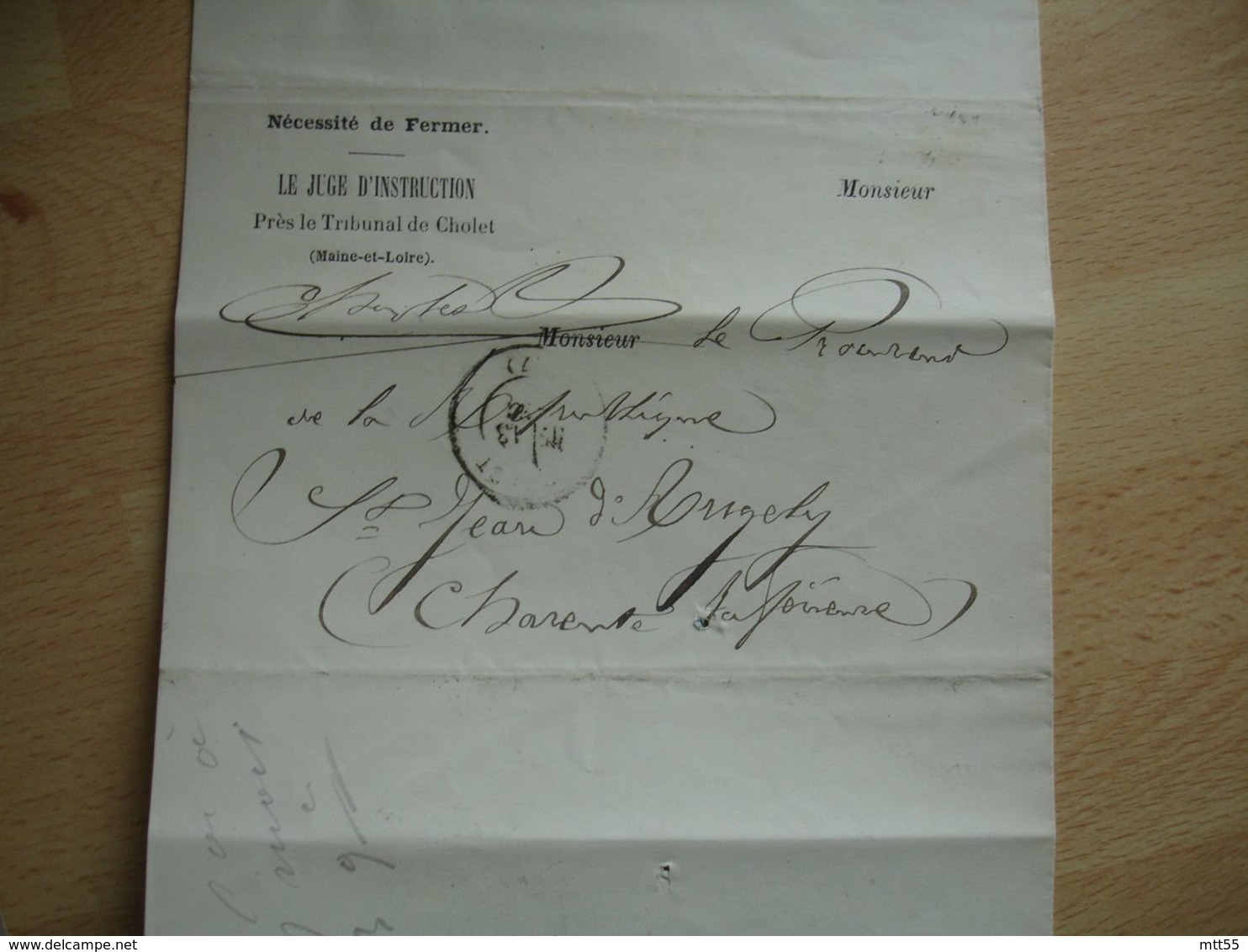2 Correspondance Obliteration Cholet Sur Correspondance Identification  Vagabond Sorti De Prison - 1849-1876: Classic Period
