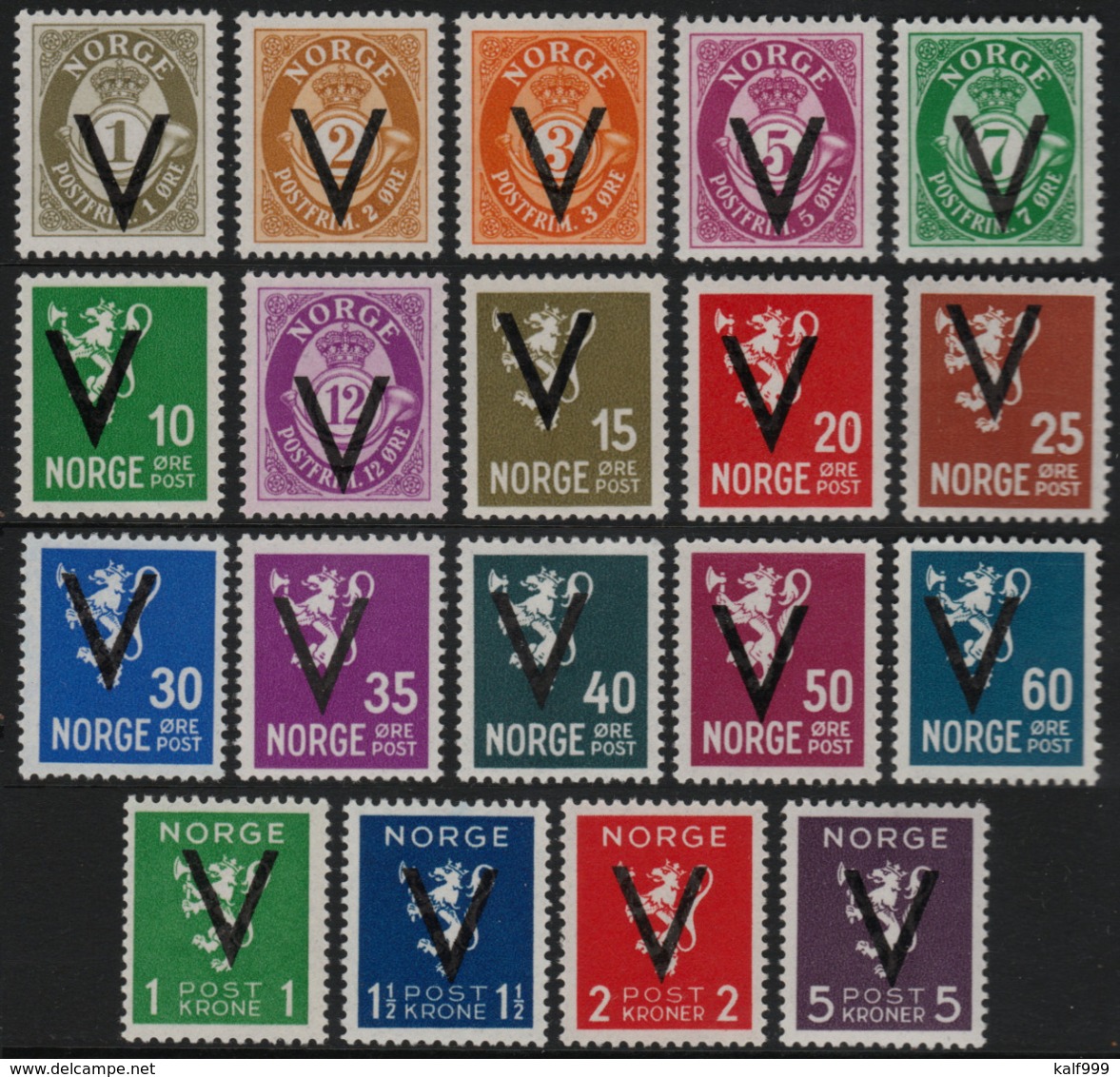 ~~~ Norway 1941 - Victory V Overprint - Mi. 239Y/256Y ** MNH - CV 100.00 Euro (N6) ~~~ - Neufs