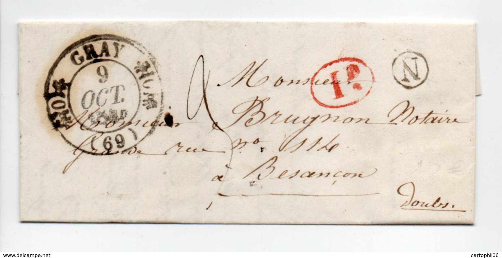 - Boite Rurale VEREUX Via GRAY (Haute-Saône) Pour BESANCON 8 OCT 1844 - Taxe Manuscrite 3 Décimes - Décime Rural - - 1801-1848: Precursores XIX