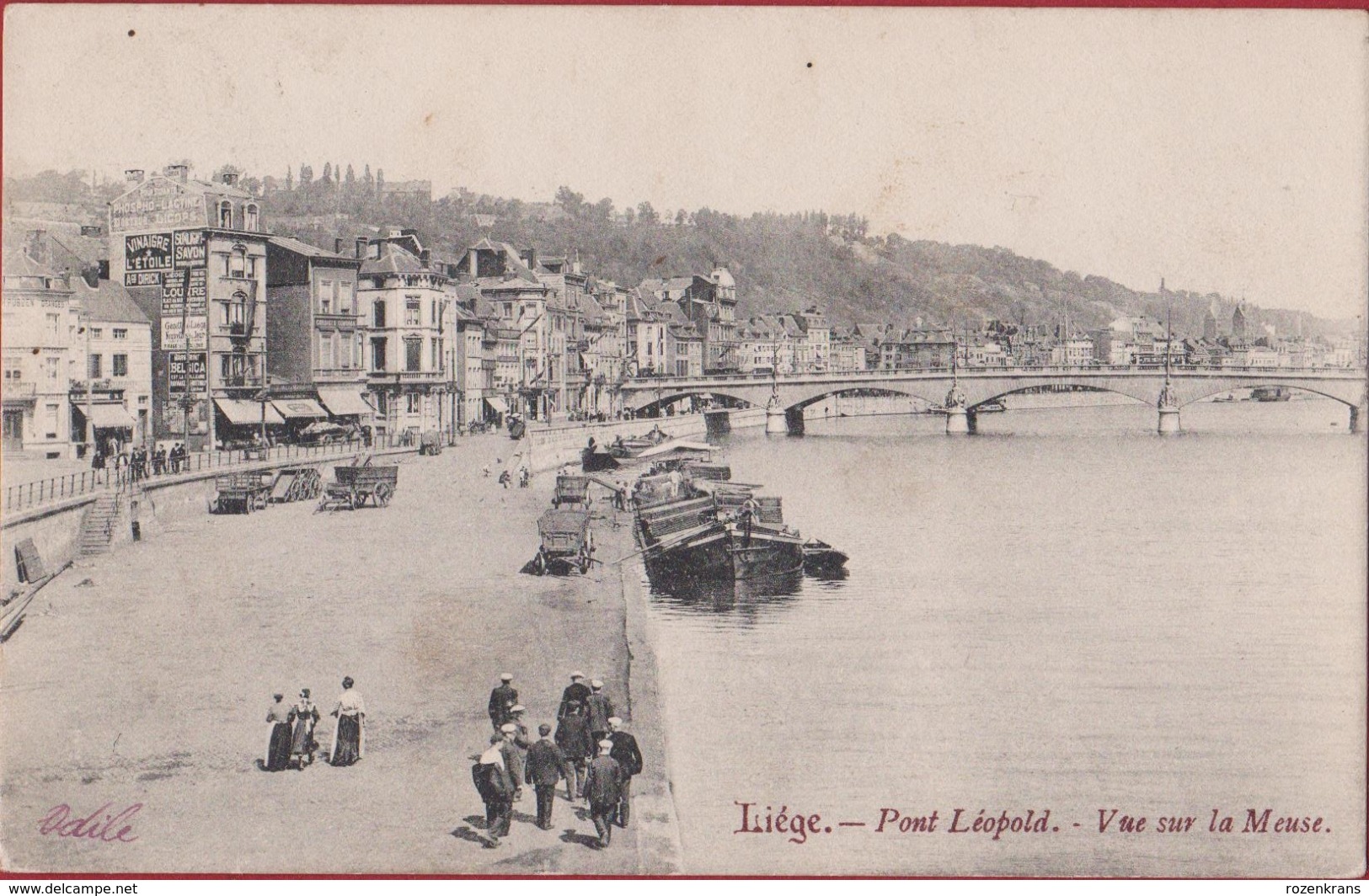 CPA Liége - Pont Léopold - Vue Sur La Meuse Luik Peniche Barge Binnenschip Binnenscheepvaart CPA Muurreclame Publicite - Houseboats