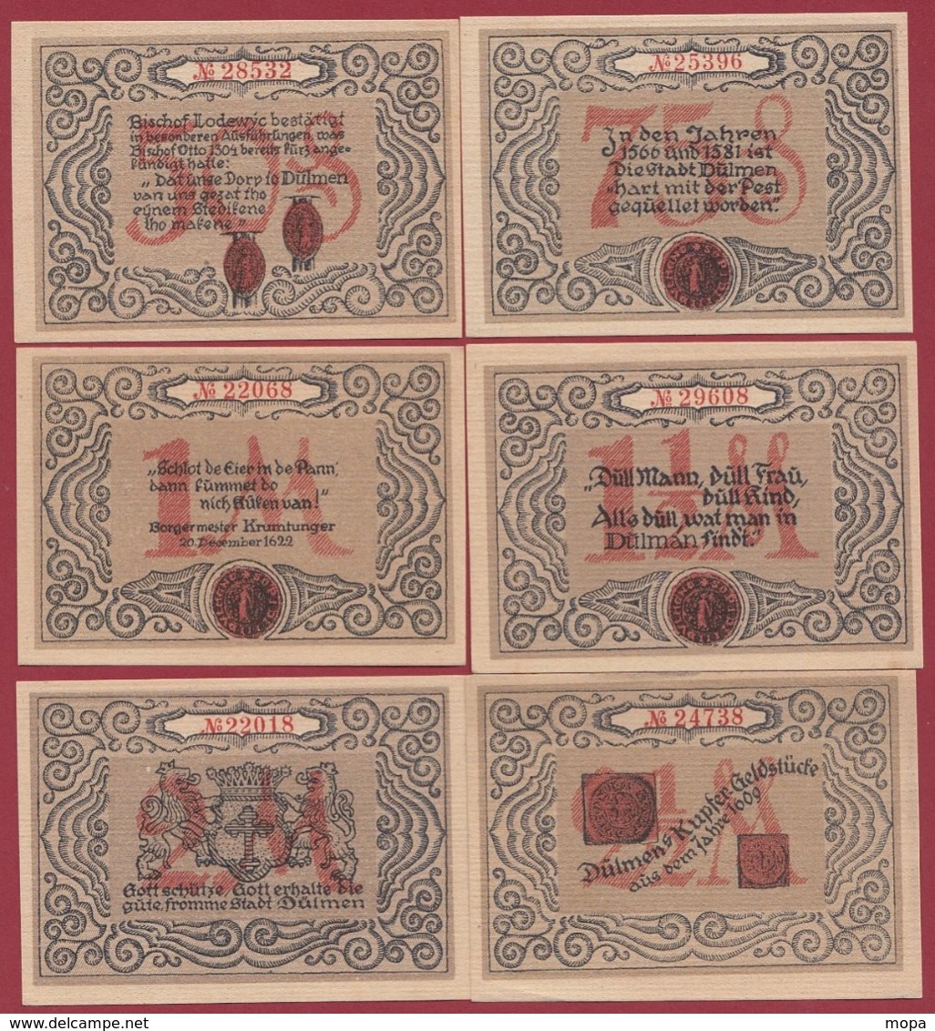 Allemagne 6 Notgeld Stadt Dülmen (RARE SERIE COMPLETE)  Dans L 'état Lot N °30 - Colecciones