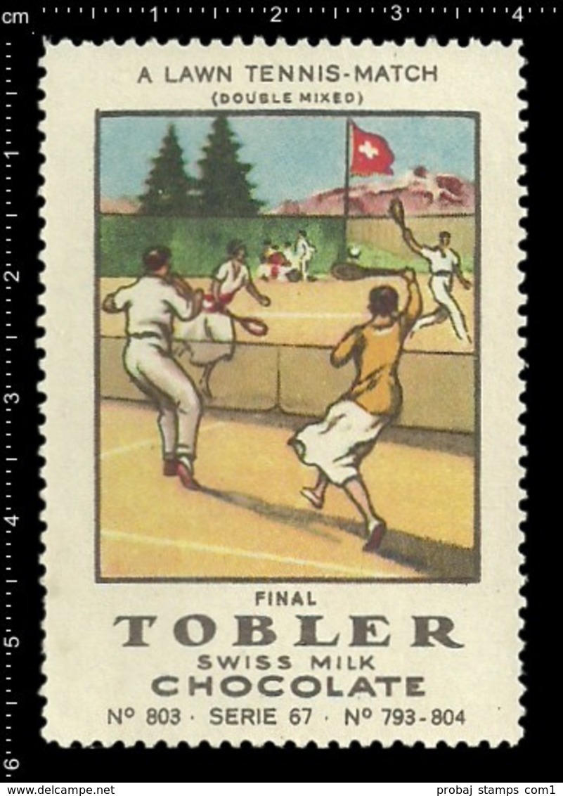 Old German Poster Stamp Cinderella Vignette Erinoffilo Reklamemarke Switzerland Schweiz Tobler Chocolate, Sport Tennis. - Tenis
