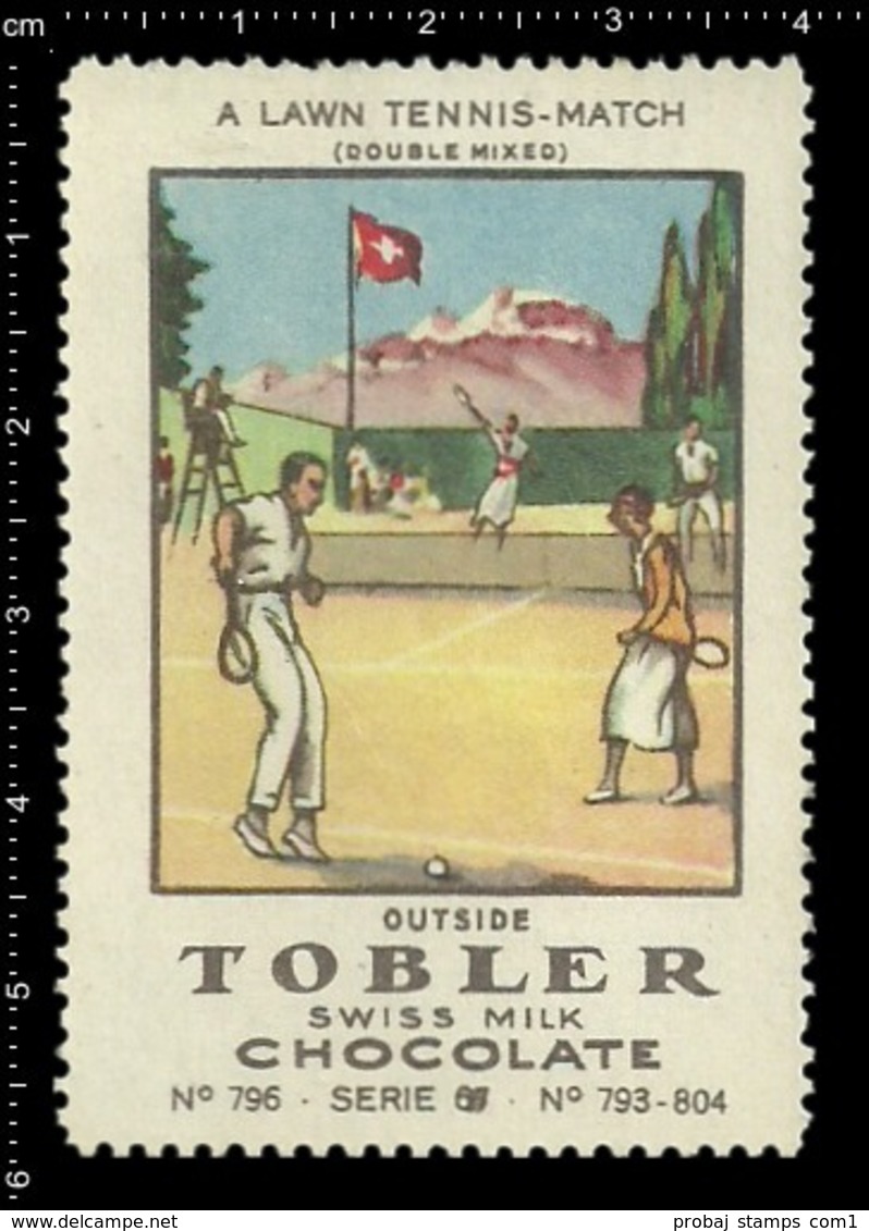 Old German Poster Stamp Cinderella Vignette Erinoffilo Reklamemarke Switzerland Schweiz Tobler Chocolate, Sport Tennis. - Tennis