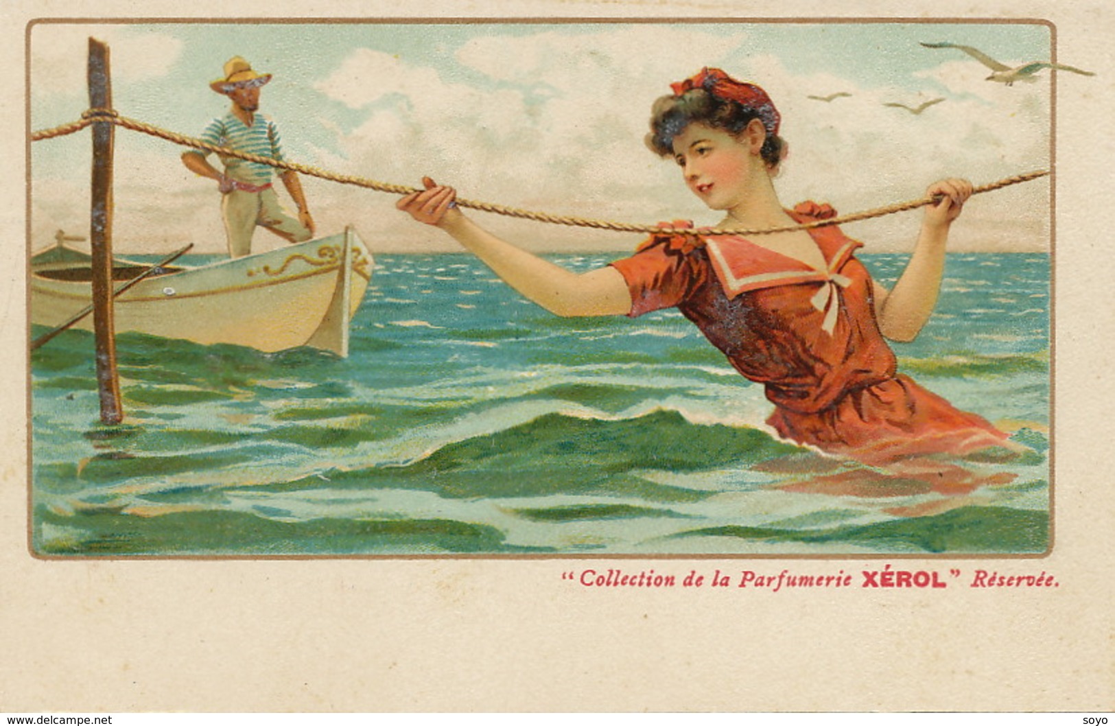 Superbe Carte Pub Couleur Collection Parfum Xerol Baigneuse Natation . Dos Non Divisé Avant 1903 - Natation