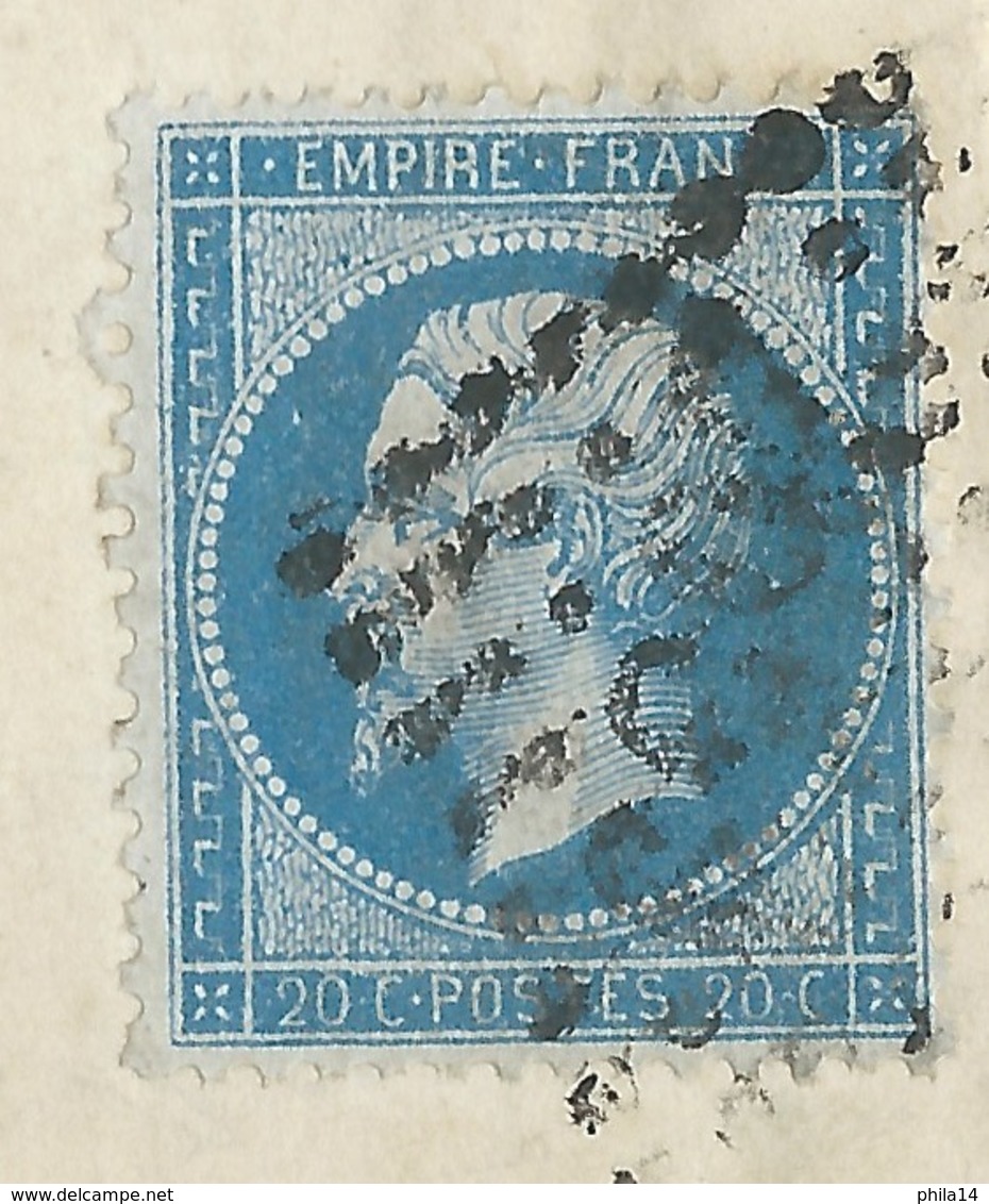 N° 22 BLEU NAPOLEON SUR LETTRE / NIMES POUR VIERZON / 1864 - 1849-1876: Classic Period