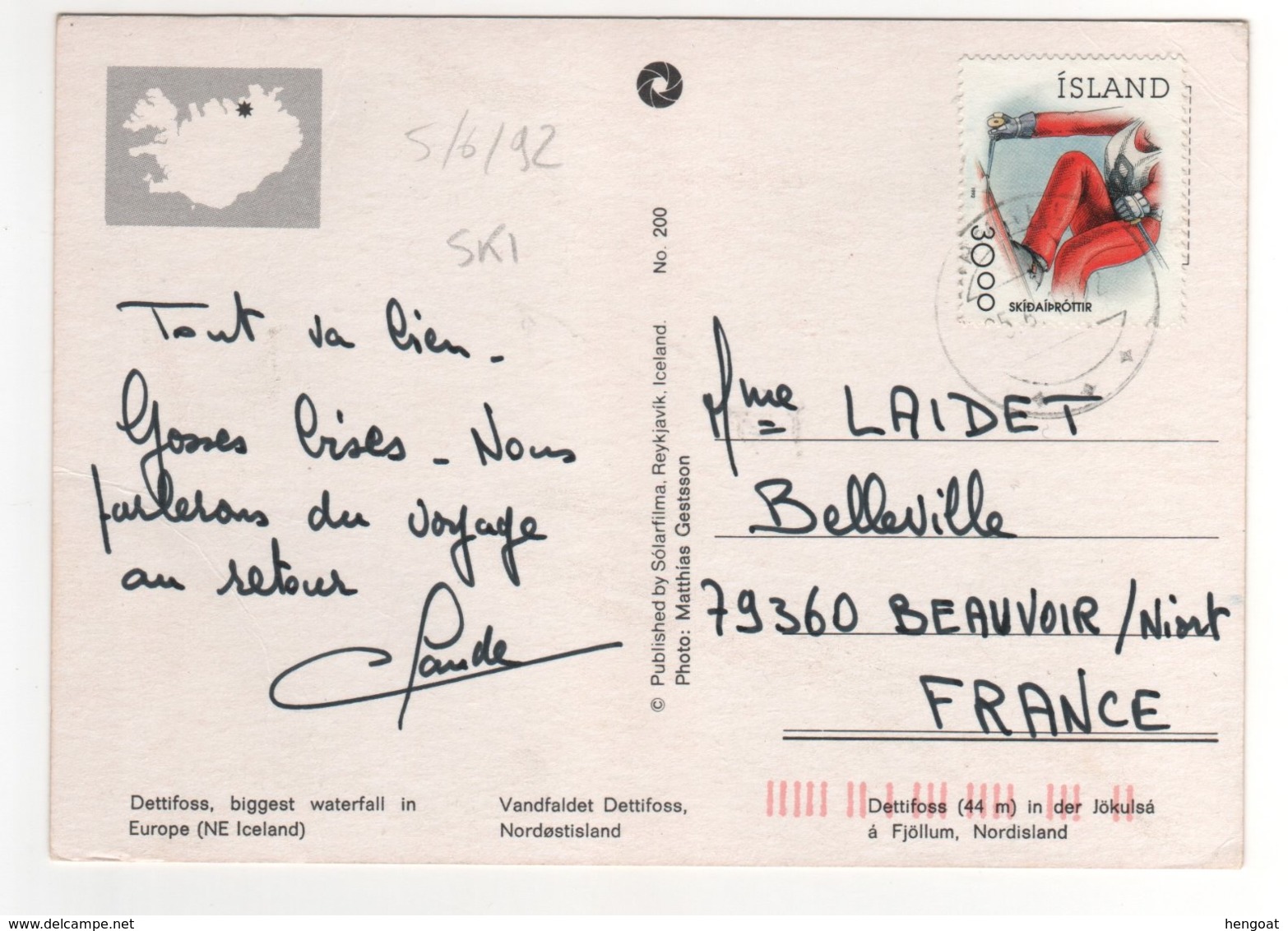 Beau Timbre  " Sport : Ski "   Sur Cp , Carte , Postcard Du 05/06/1992 - Covers & Documents