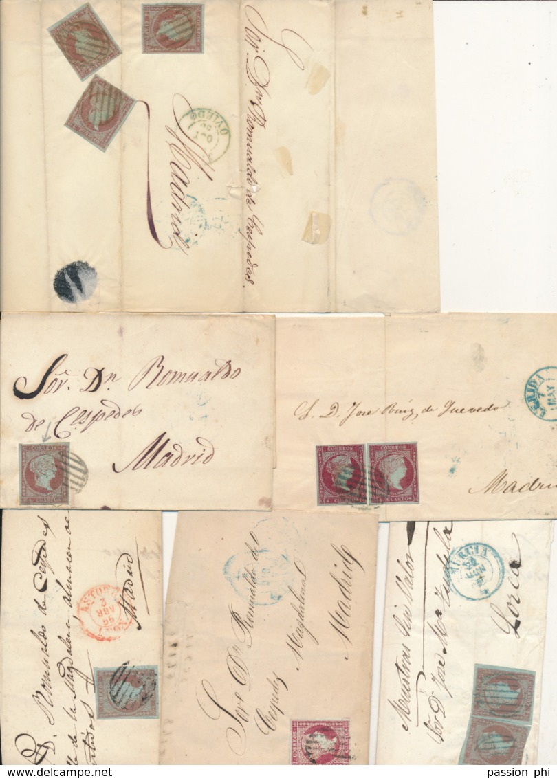 SPAIN 1855/1860 ISSUES ISABELL II 4CU  SELECTION OF COVERS OVIEDO MURCIA ASTORGA LERIDA - Oblitérés