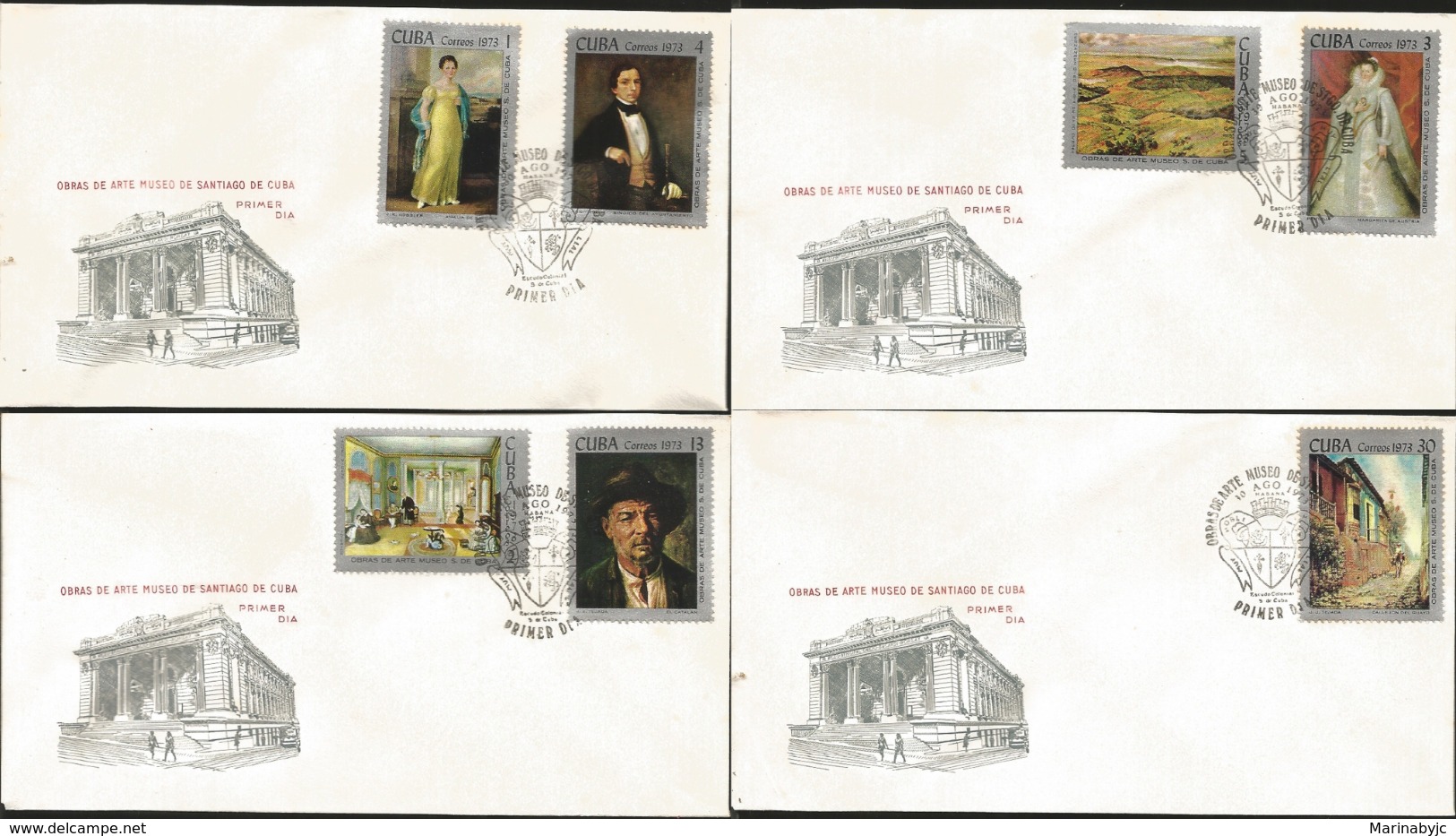 J) 1973 CARIBE, WORKS OF ART SANTIAGO MUSEUM, CALLEJON DEL GUAYO, MARGARITA DE AUSTRIA, MULTIPLE STAMPS, SET OF 4 FDC - Other & Unclassified