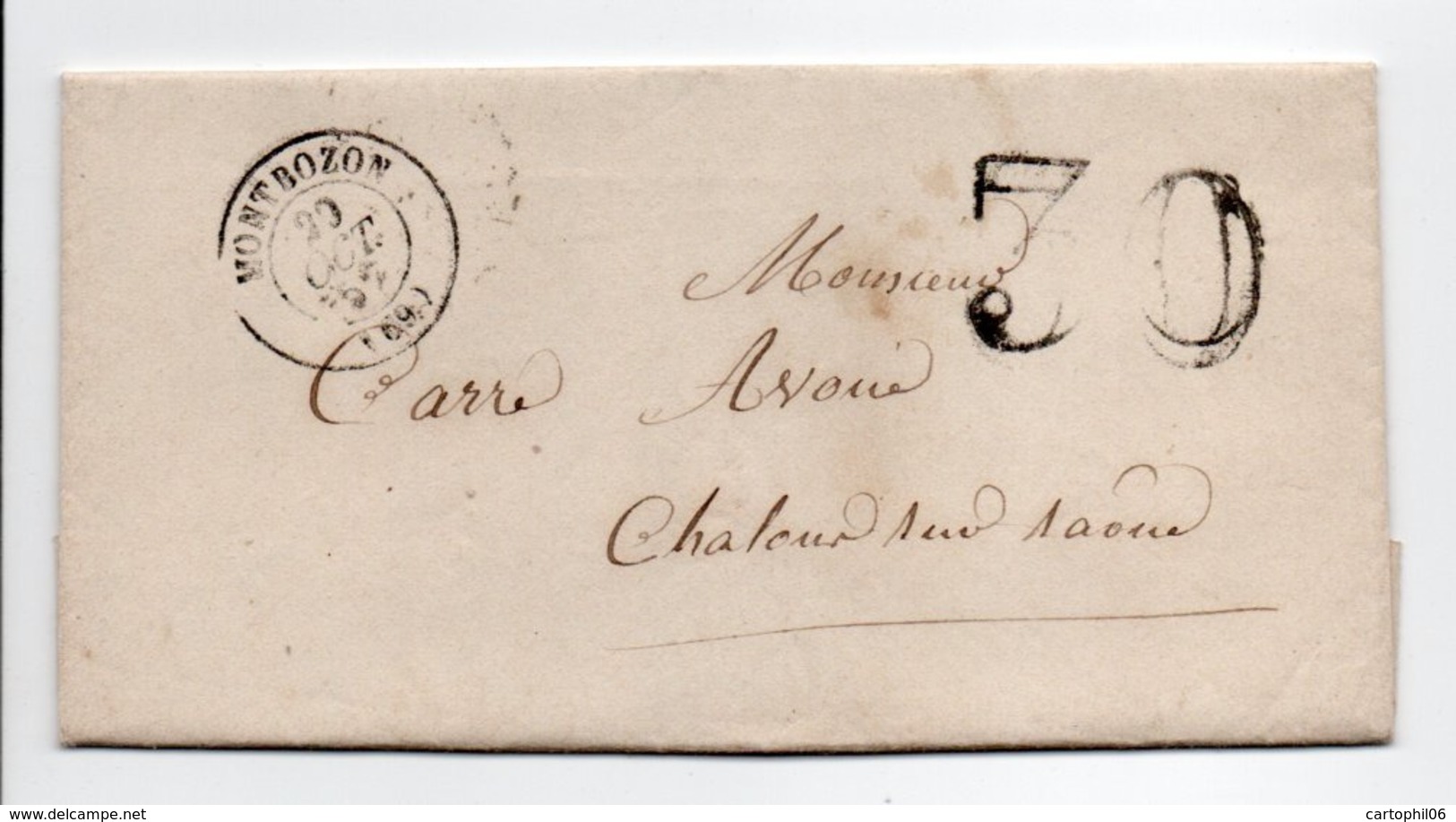 - Lettre MONTBOZON (Haute-Saône) Pour CHALON-SUR-SAÔNE 29 OCT 1857 - Taxe Tampon 30 Centimes - - 1849-1876: Période Classique