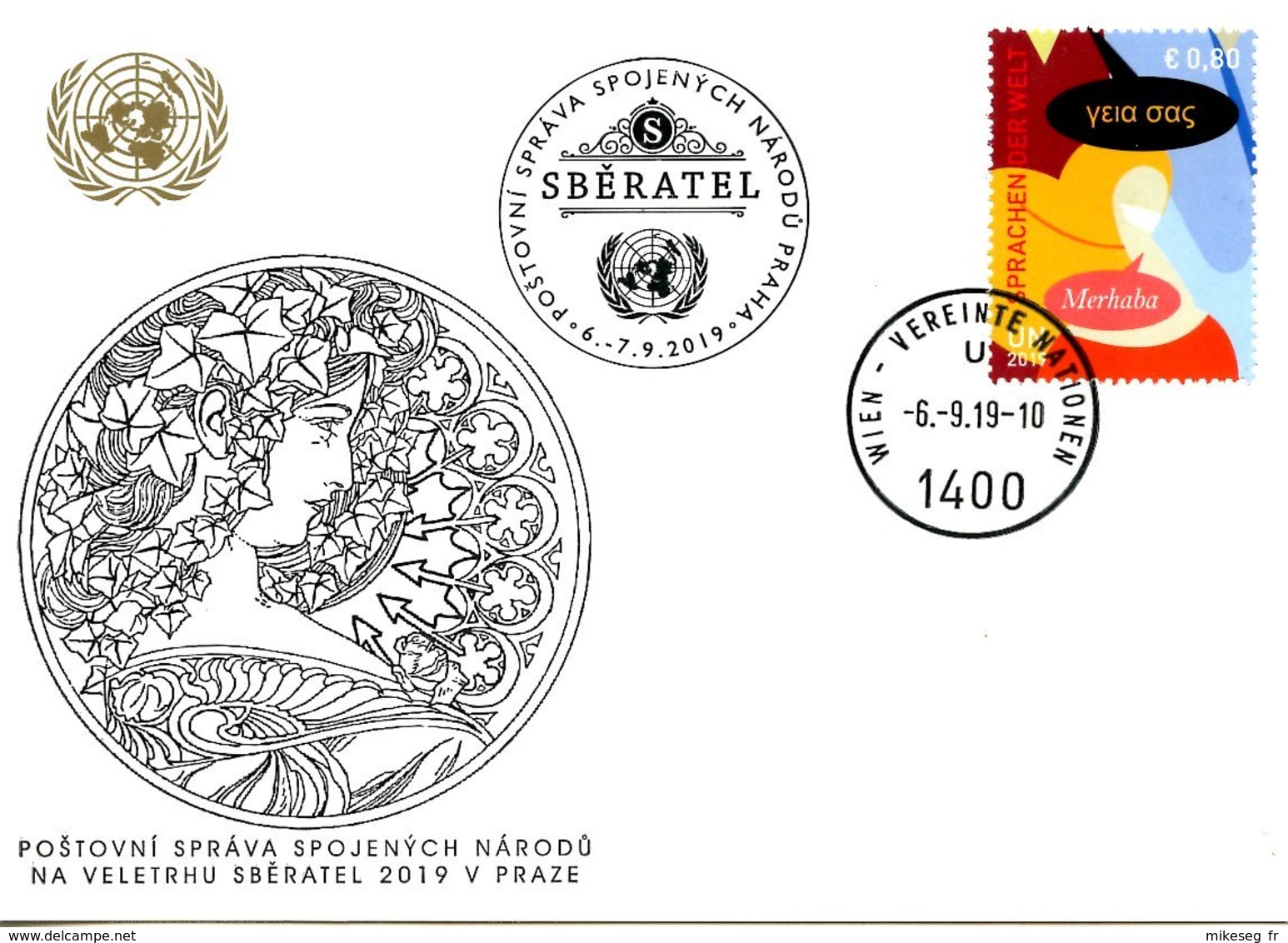 ONU Vienne 2019  - White Card Prague SBERATEL 6_7-9-2019 - Sprachen Der Welt - Cartes-maximum