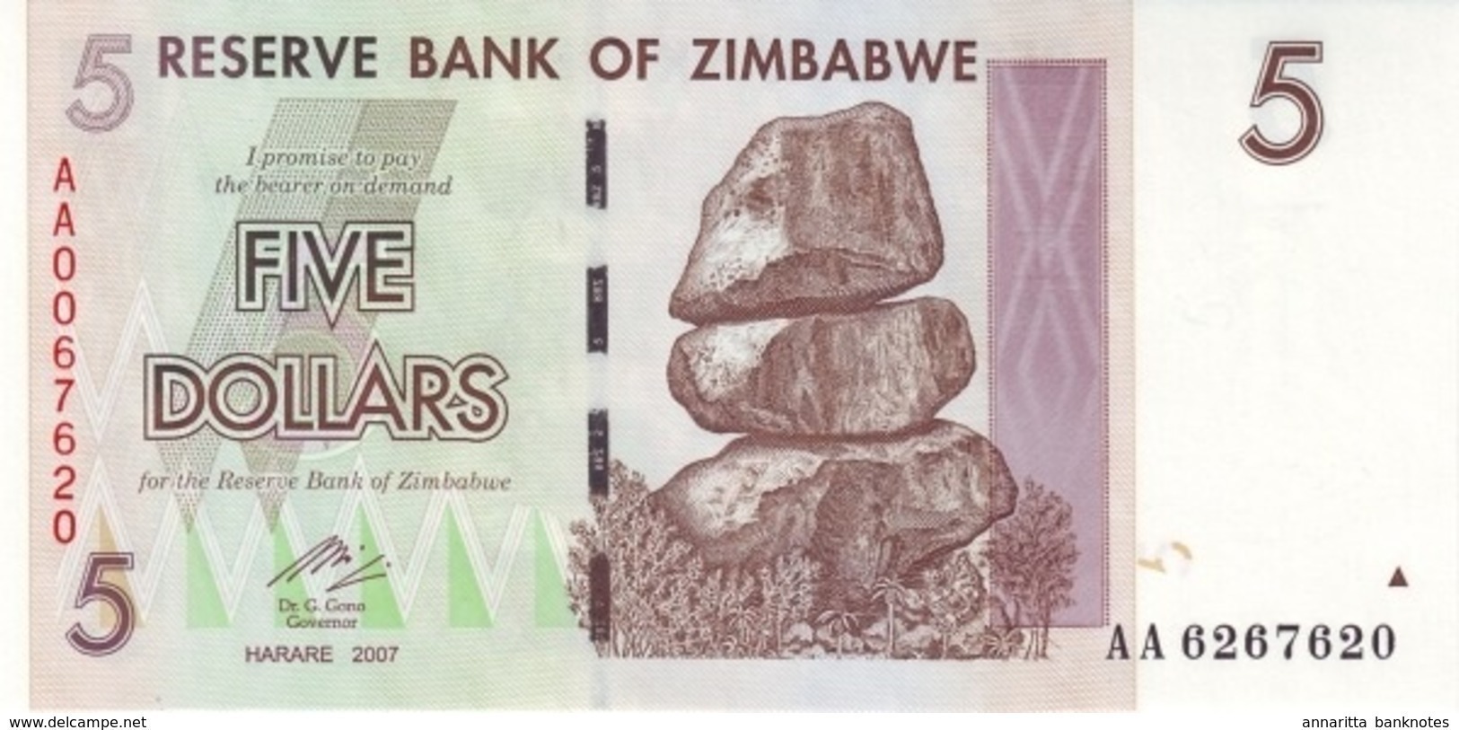 ZIMBABWE 5 DOLLARS 2007 P-66 NEUF  [ZW157a] - Simbabwe