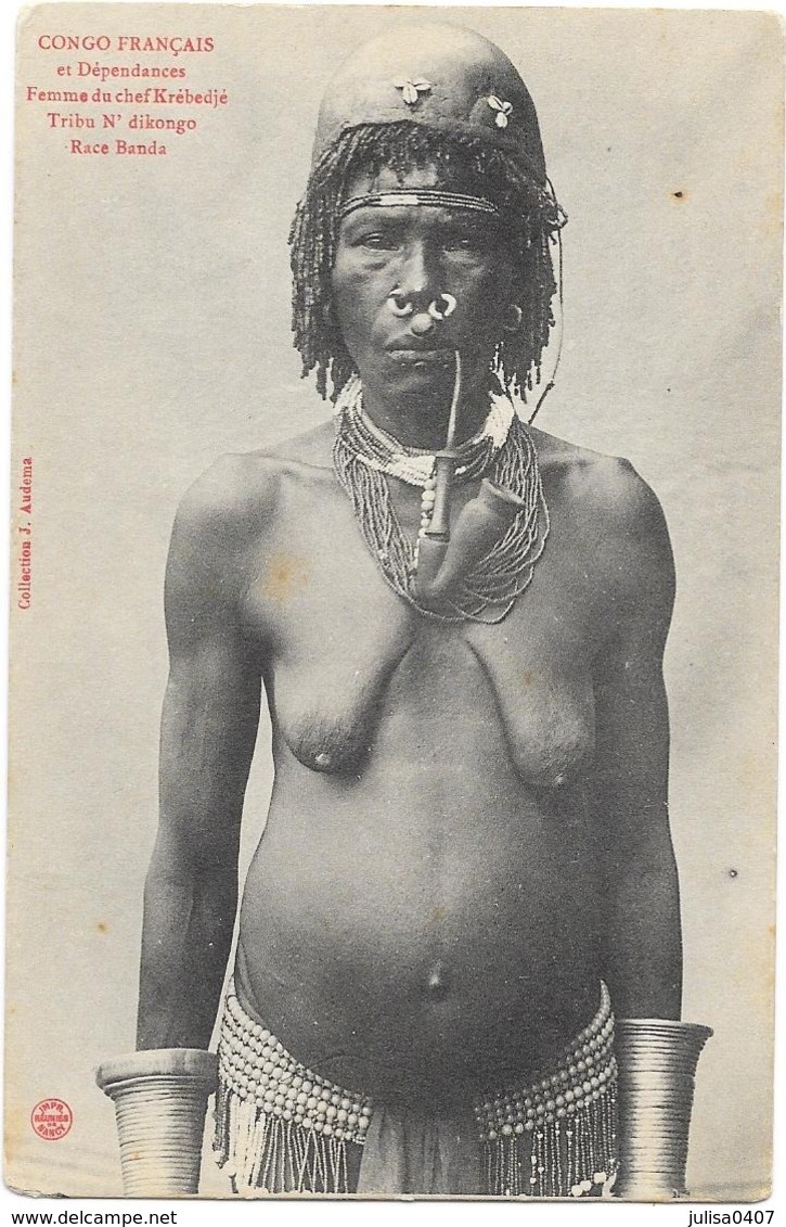 CONGO Français Seins Nus Femme Du Chef Krebedgé Tribu N'dicongo ETHNOLOGIE - Congo Francés