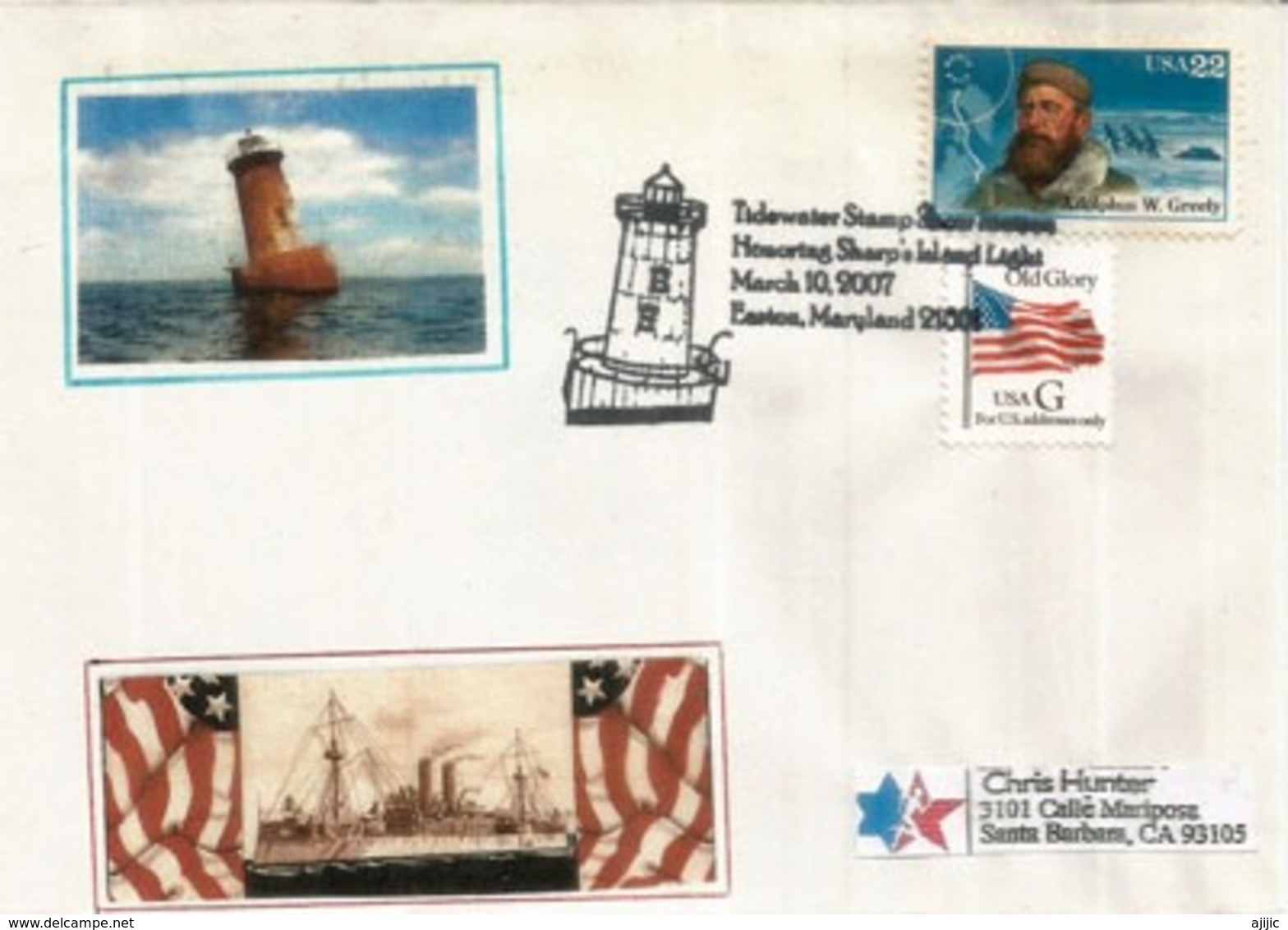 Sharps Island Lighthouse.Easton. Maryland's Chesapeake Bay, Letter Sent To Iowa , 2007 - Schmuck-FDC