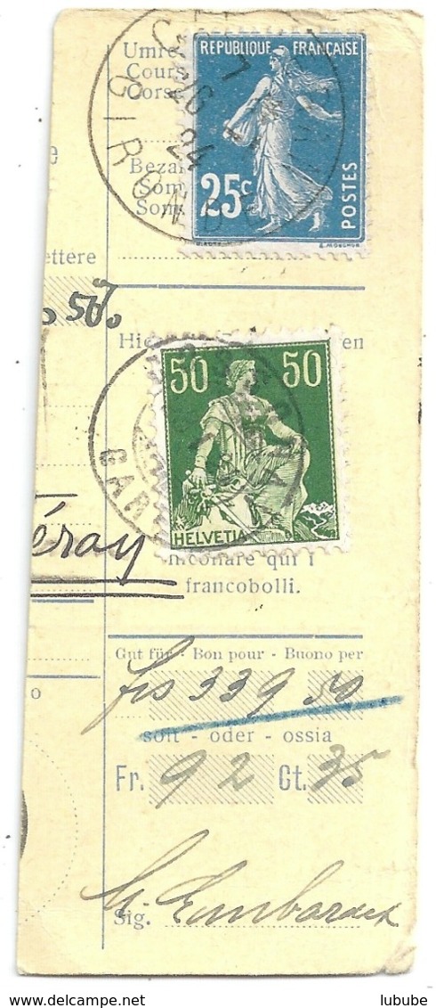 Coupon  Cossonay Gare - Cauderan F            1924 - Covers & Documents