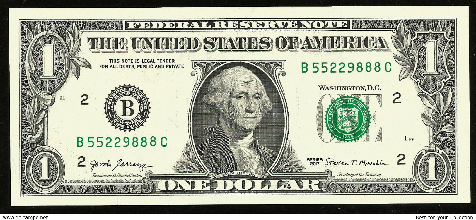 * USA 1 Dollar 2017 ! UNC !  Beautiful   Number 55229888 - Federal Reserve Notes (1928-...)