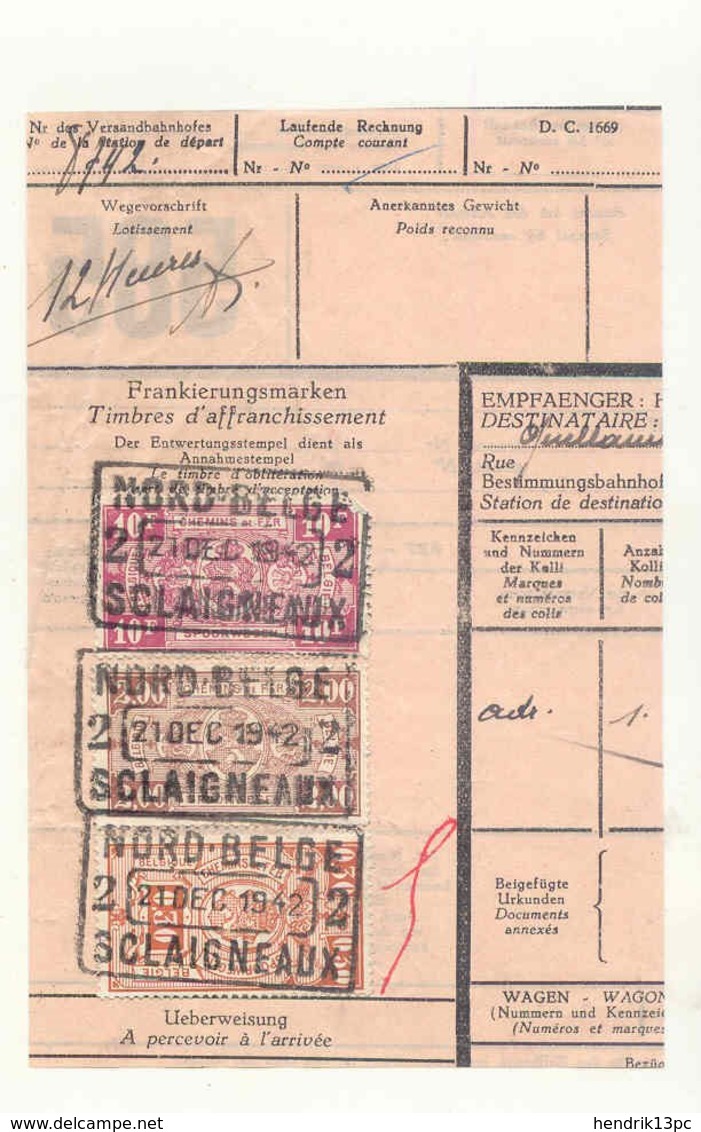 D542A -België  Spoorwegen  Nord Belge Op Fragment Stempel SCLAIGNEAUX 2 - Nord Belge