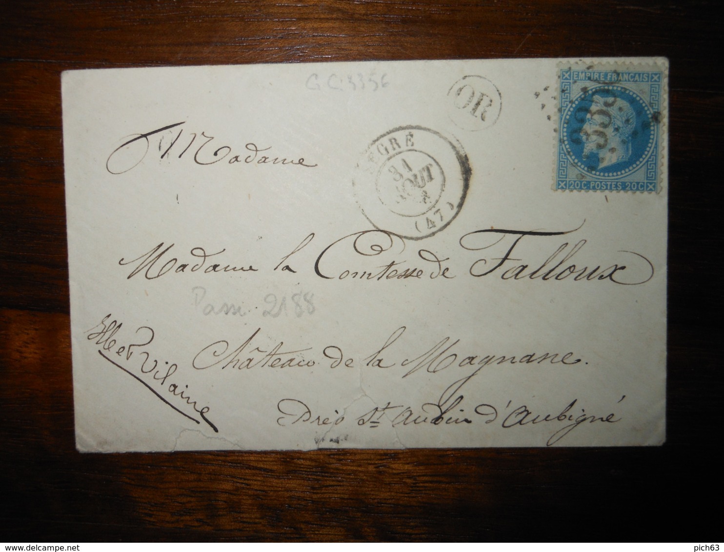 Enveloppe GC 3356 Segré Maine Et Loire - 1849-1876: Classic Period