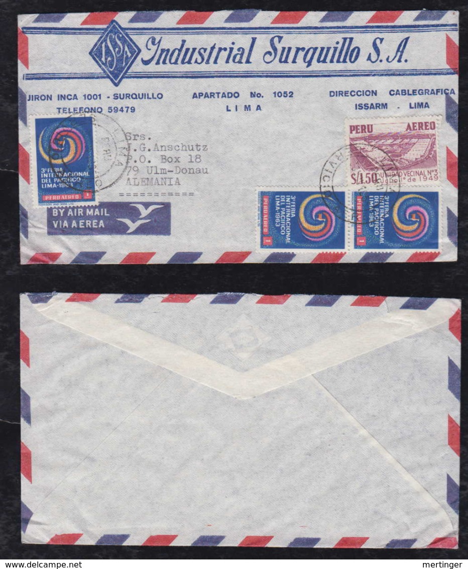 Peru 1965 Airmail Cover To ULM Germany Advertising - Perù