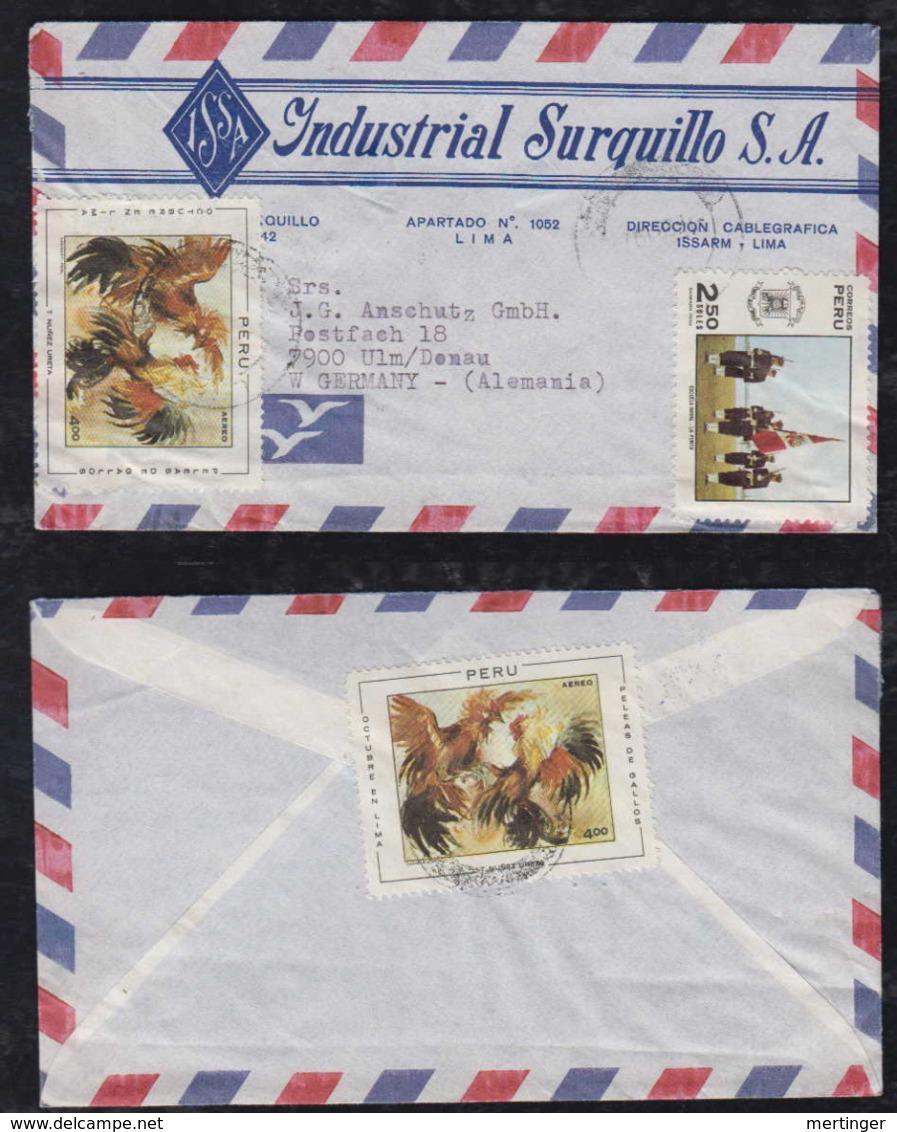 Peru 1971 Airmail Cover To ULM Germany Advertising Cock Fight Stamps - Peru