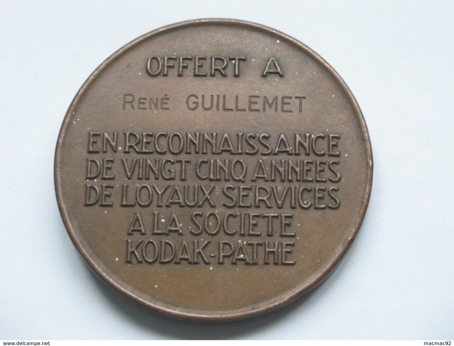 Médaille GEORGE EASTMAN - En Reconnassance De 25 Années à La Sociéte KODAK-PATHE  **** EN ACHAT IMMEDIAT **** - Professionnels / De Société