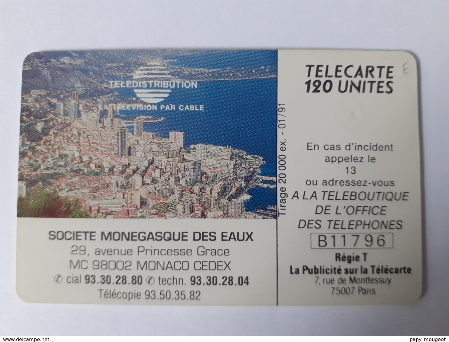 MF13 120U GEM 01/91 20.000 Télécable - Monaco