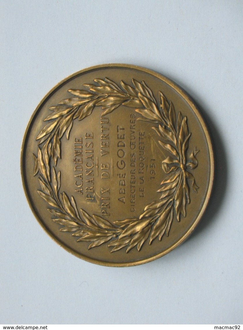 Médaille Antoine Jean Baptiste - Robert Auget De Montyon - Académie Francaise Prix De Vertu  **** EN ACHAT IMMEDIAT **** - Professionnels / De Société