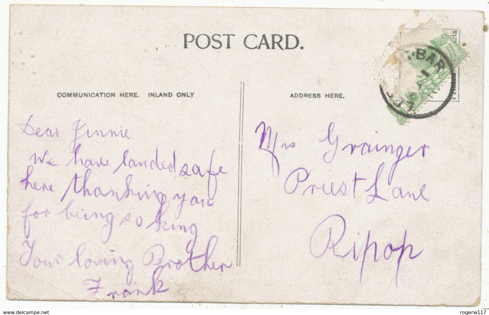 Vesta Tilley, 1910 Postcard To Jinnie Grainger, Priest Lane, Ripon - Entertainers