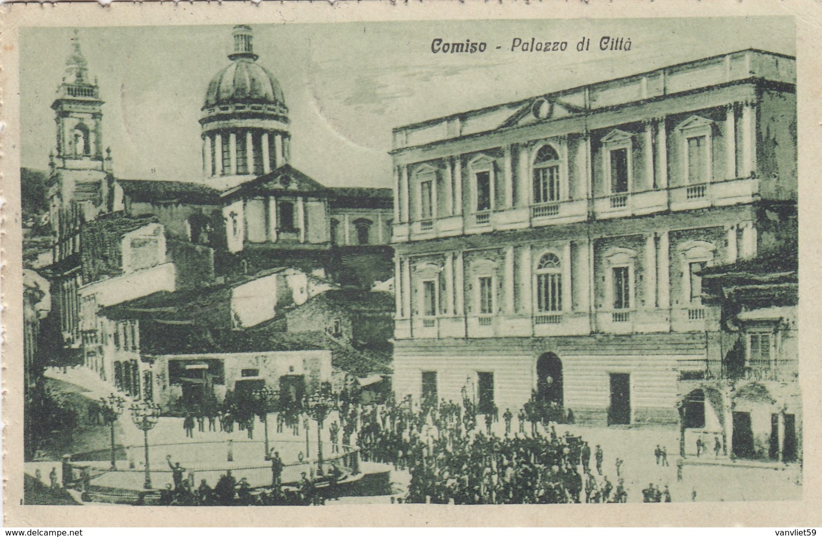 COMISO-RAGUSA-PALAZZO DI CITTà-CARTOLINA ANIMATA VIAGGIATA IL 15-11-1919 - Siracusa