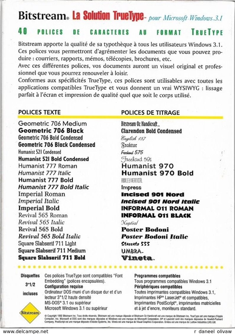 Bitstream La Solution TrueType Pour Windows 3.1 (1992, TBE) - Otros & Sin Clasificación