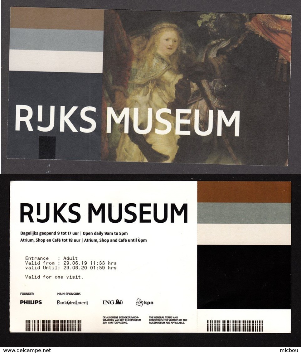 Pays-Bas, Nederland, Amsterdam, Billet D'entrée, Entrance Ticket, Rijks Museum, Musée, Rembrandt, Museum - Tickets - Vouchers