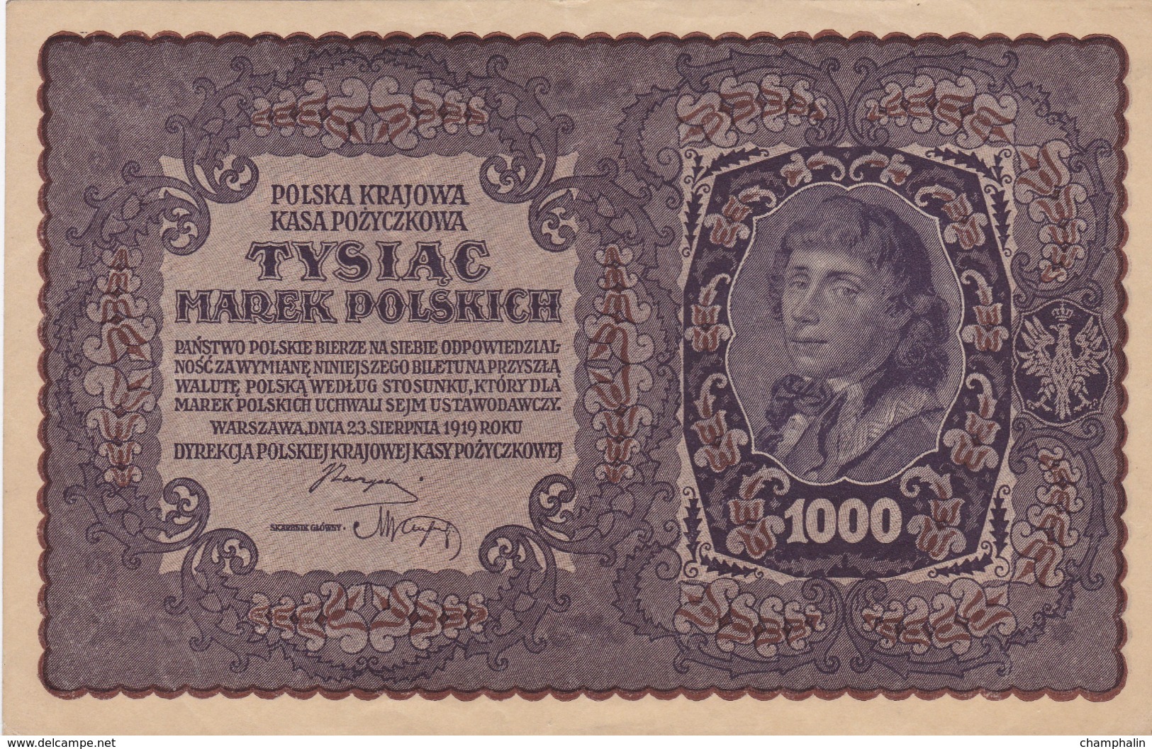 Pologne - Billet De 1000 Marek - 23 Août 1919 - Tadeusz Kosciuszko - Polonia