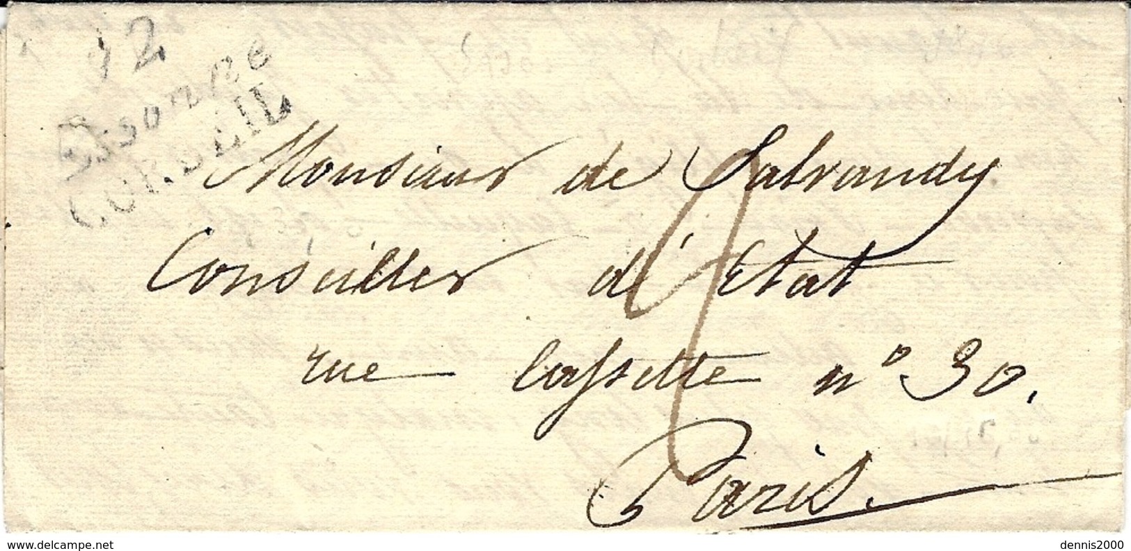 1828- Cursive 72 / Essonne / CORBEIL  Noir    Taxe 2 D  Pour Paris - 1801-1848: Precursors XIX