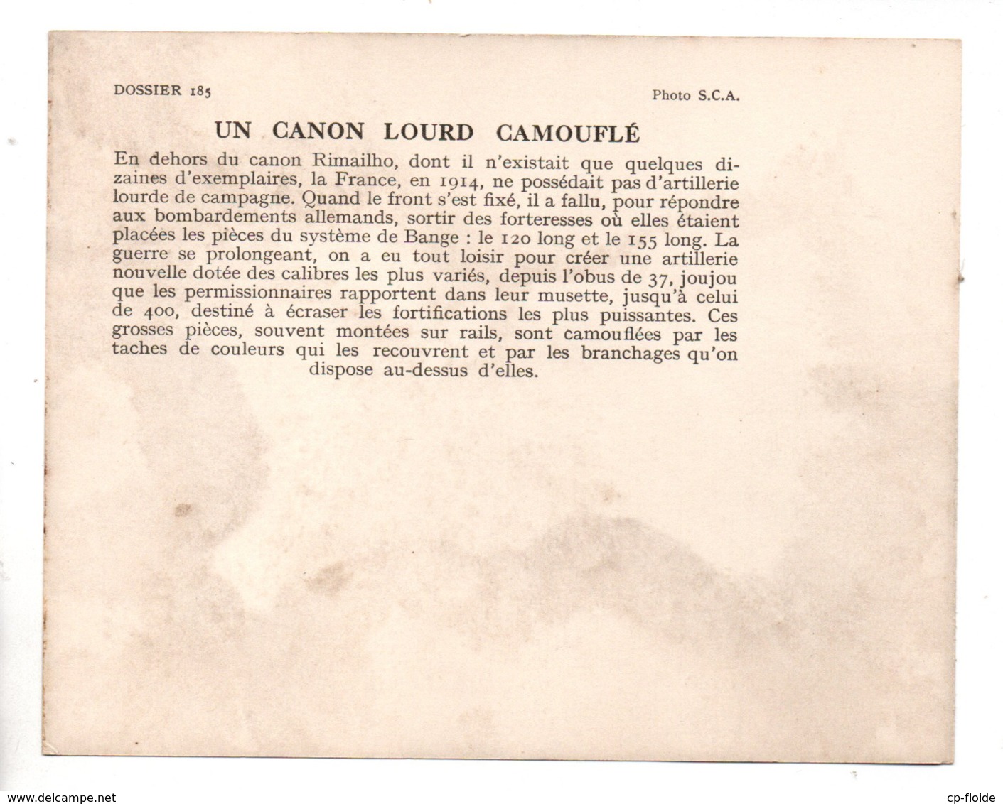 MILITARIA . " UN CANON LOURD CAMOUFLÉ " . FICHE HISTOIRE 1914/1918 - Réf. N°23081 - - Historia