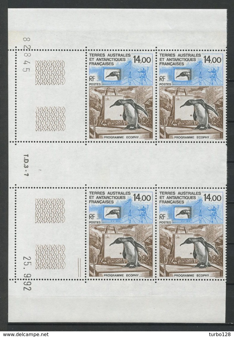 TAAF 1993  N° 180 ** Bloc De 4 Coin Daté Neuf MNH Superbe C 32 € Faune Oiseaux Birds Manchots Ecophy Téléviseur - Nuevos