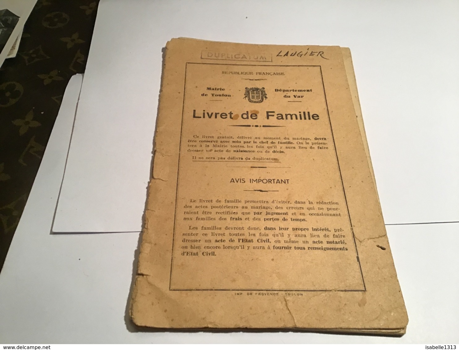 Livret De Famille Toulon Département Du Var Duplicata 1905 Mariage Aix-en-Provence Meyrargues Organisation Criminelle Pr - Documenti Storici