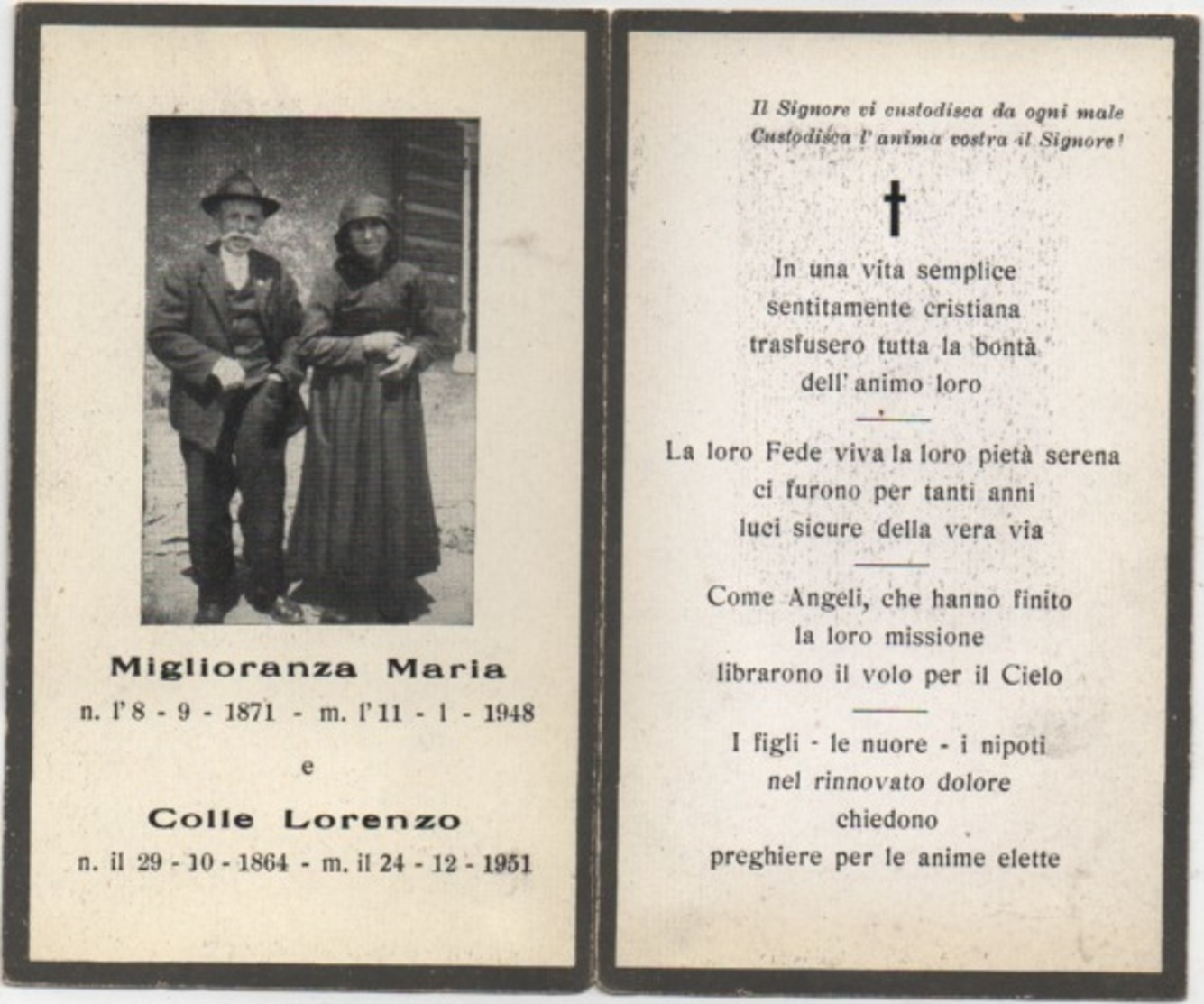 Santino Necrologio Di Una Coppia Di Sposi (1871-1948 E 1864-1951). Avis Deces, Sterbebild, Death Card, Santino - Avvisi Di Necrologio