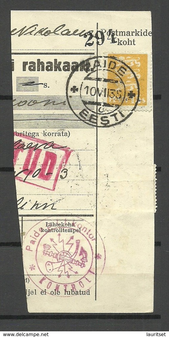 Estland Estonia 1935 Money Card Cut Out O PAIDE + Kontroll Michel 81 - Estland