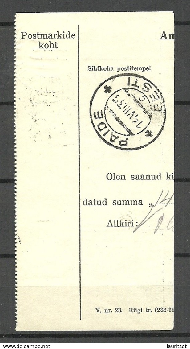 Estland Estonia 1935 Money Card Cut Out O EINMANNI AG + PAIDE + Tamsalu Kontroll Michel 106 As Single - Estland