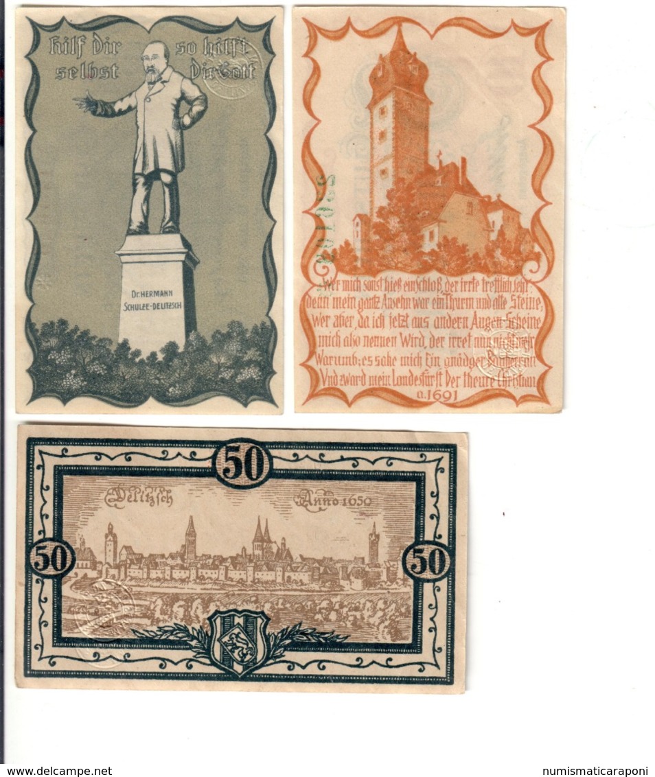 Germania Gemany Notgeld Delitzsch Sassonia 5 + 10 + 50 Pfennig 1919 1920 1921 LOTTO 1376 - Altri & Non Classificati