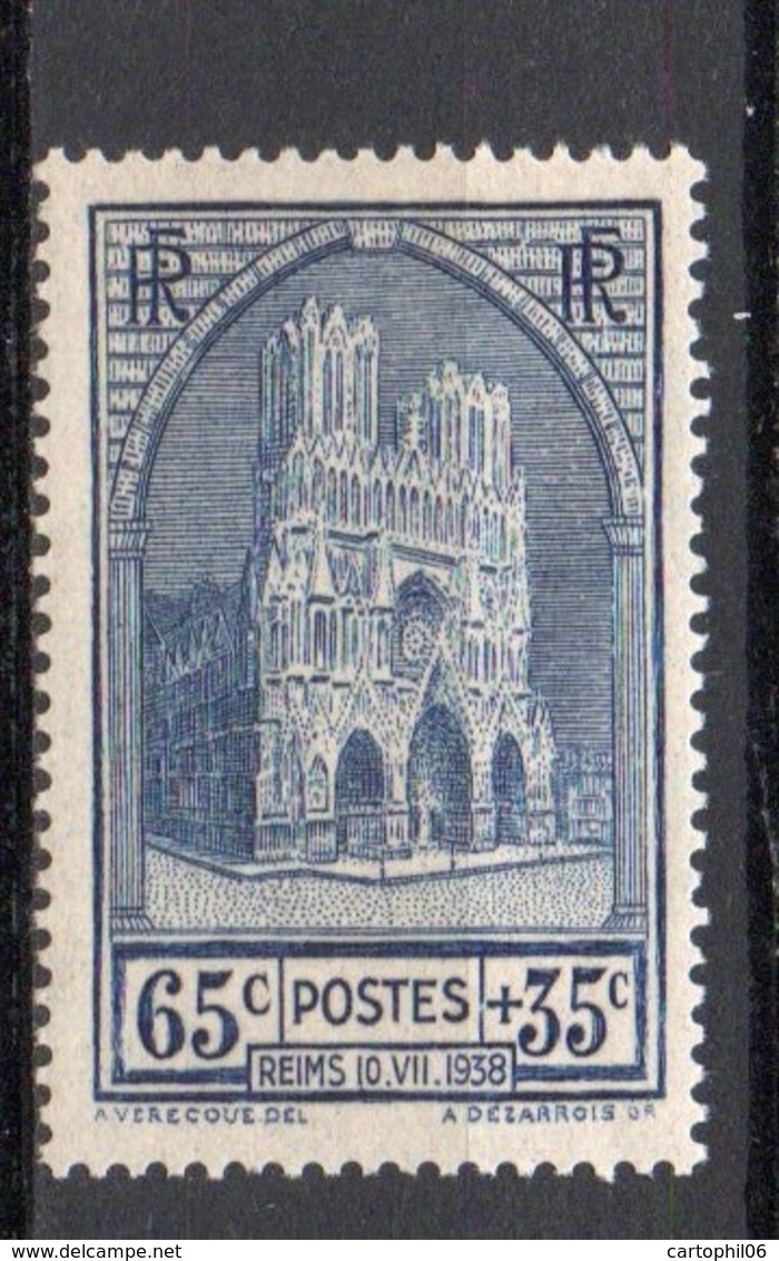 - FRANCE N° 399 Neuf ** MNH - 65 C. + 35 C. Outremer Cathédrale De Reims 1938 - Cote 20 EUR - - Ungebraucht