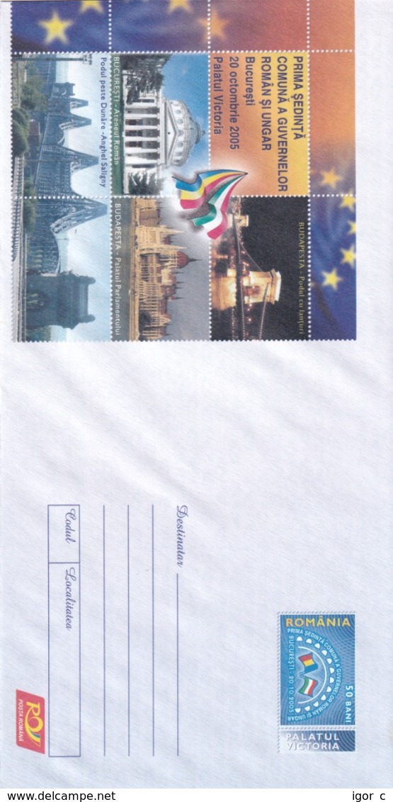 Romania 2005 Postal Stationery Cover: Tourism Architecture; Meeting Of Governments Of Hungary And Romania; Bridge Danube - Other & Unclassified