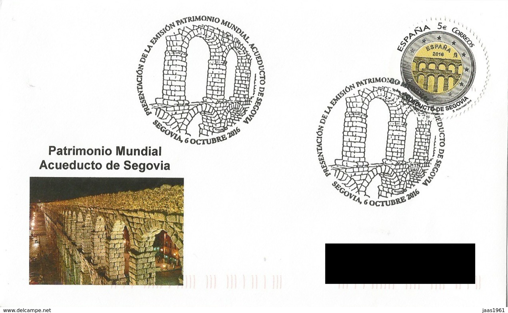 SPAIN. POSTMARK WORLD HERITAGE. AQUEDUCT OF SEGOVIA. 2016 - Andere & Zonder Classificatie