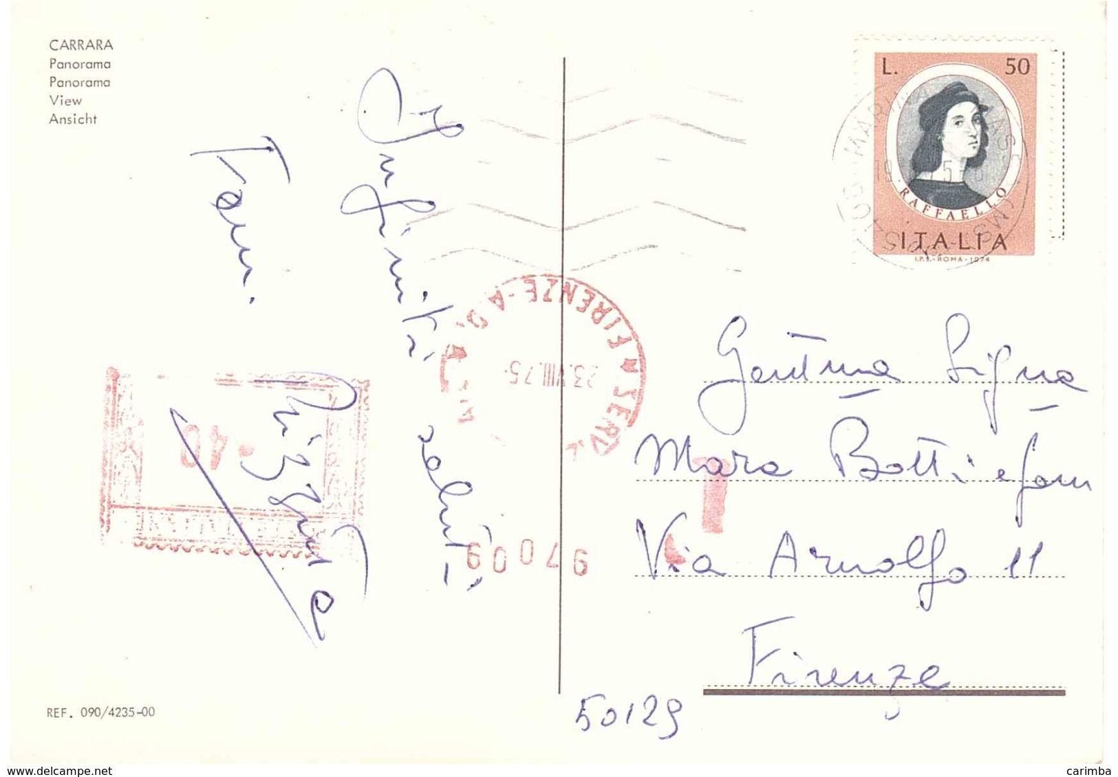 1974 £50 RAFFAELLO SU CARTOLINA CARRARA - Carrara