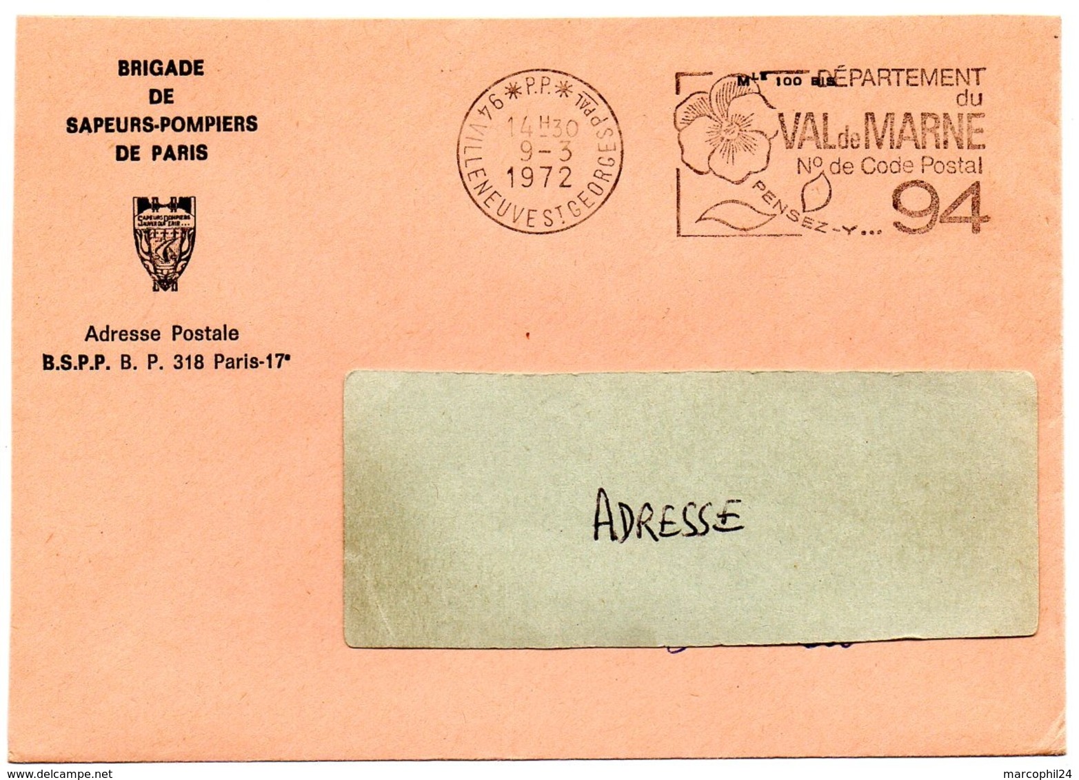 VAL De MARNE - Dépt N° 94  VILLENEUVE St GEORGES Ppal 1972 = FLAMME PP Codée = SECAP  ' N° De CODE POSTAL / PENSEZ-Y ' - Postleitzahl