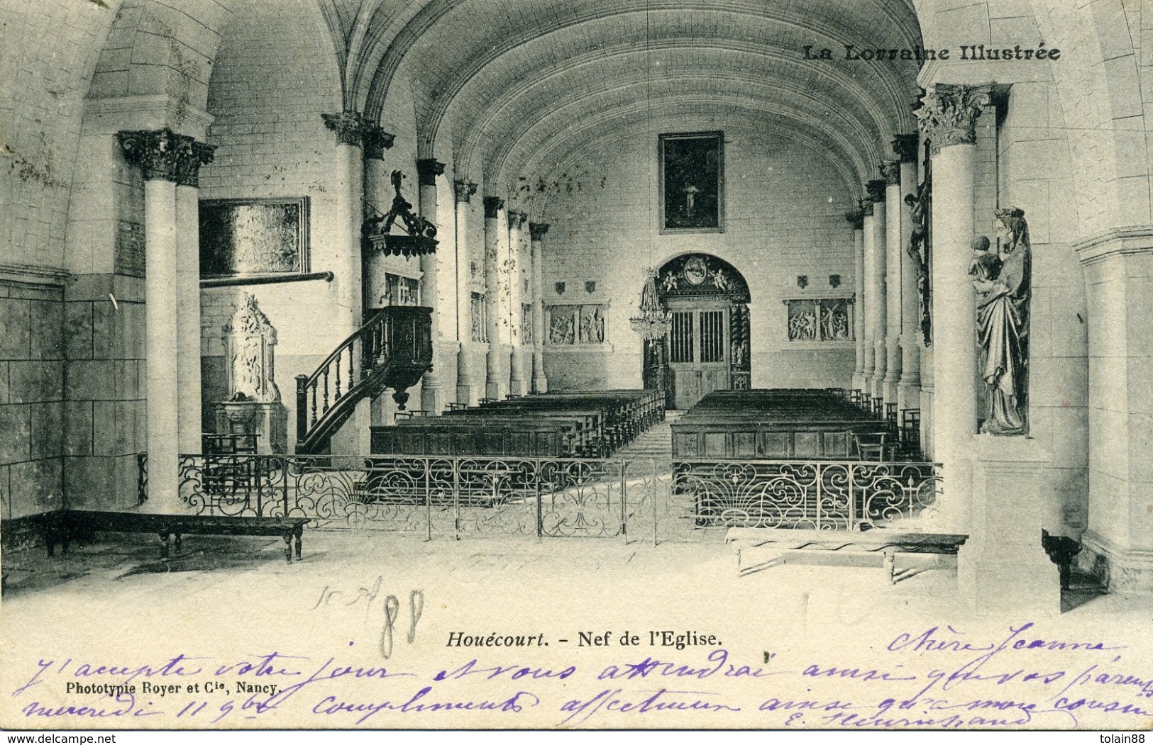 CPA 88 Vosges La Lorraine Illustée HOUECOURT Nef De L'Eglise 1903 - Other & Unclassified