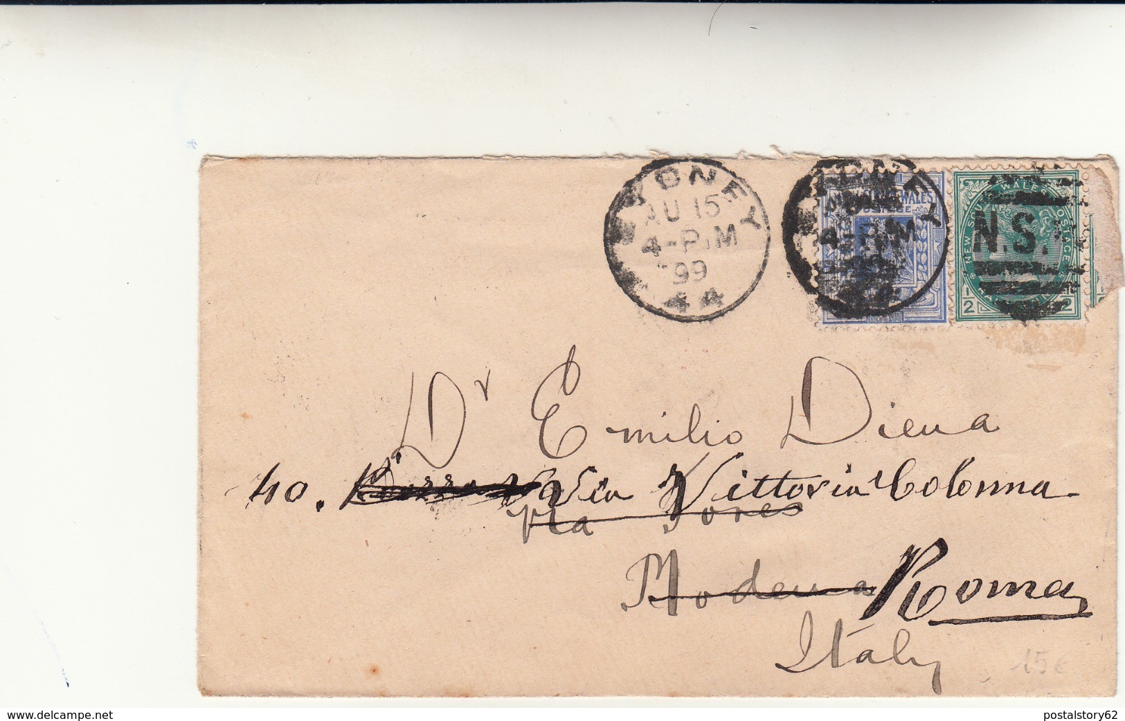 Sydney To Roma Cover 1899 - Lettres & Documents