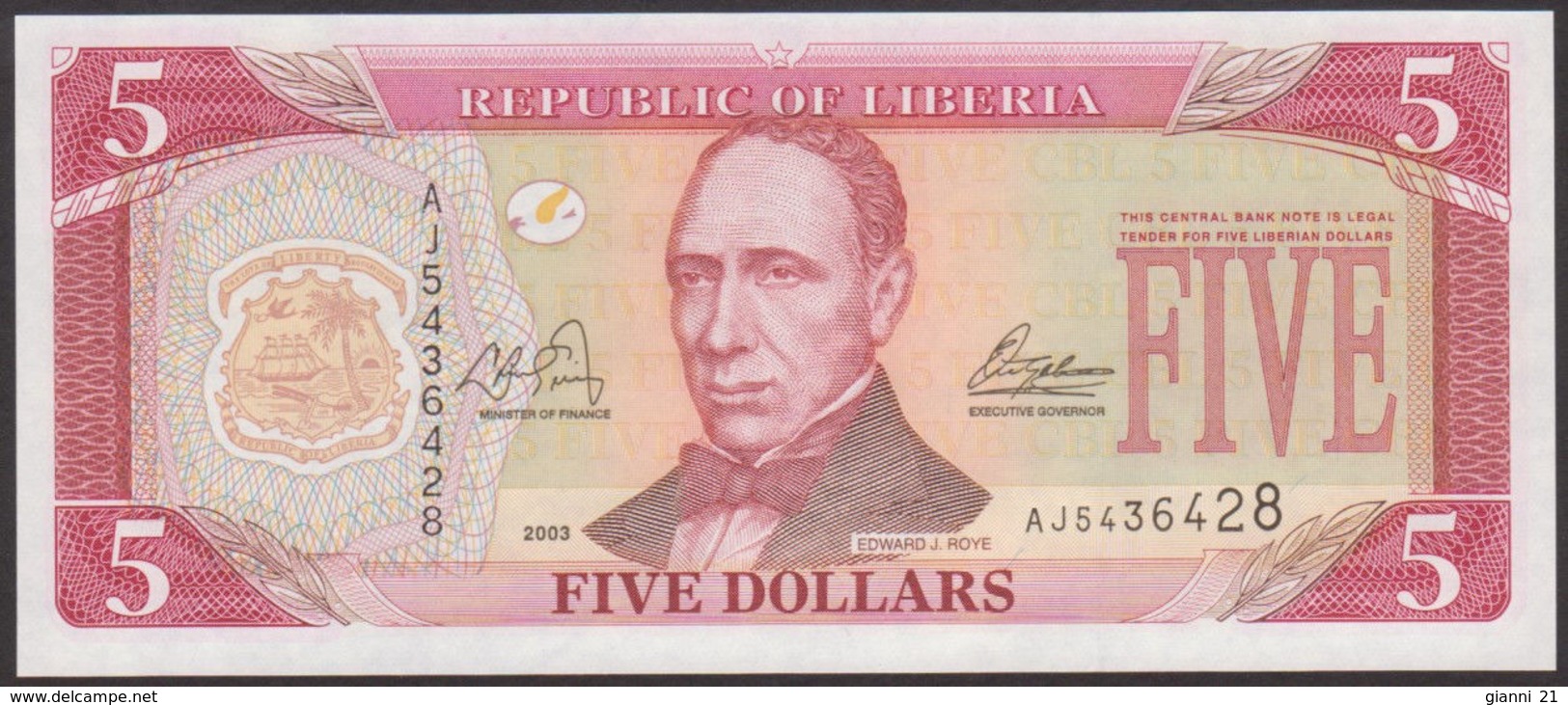 LIBERIA - 5 Dollars 2011 {Central Bank Of Liberia} UNC P.26 G - Liberia