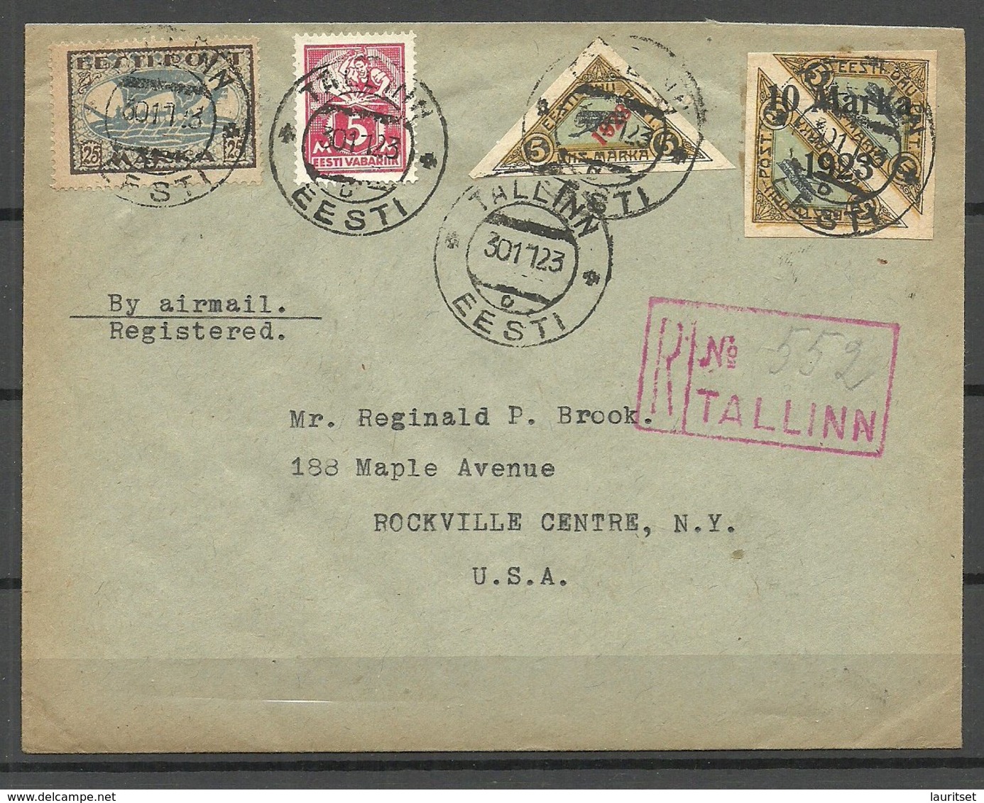 Estland Estonia 1923 Flugpost Air Mail To USA New York Michel 43 B & 42 B &  23 A Arrival Cancels Backside - Estland